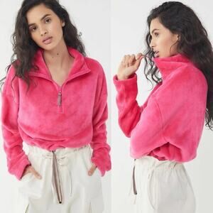 Urban Outfitters Pink Half Zip Drawstring Fleece Top